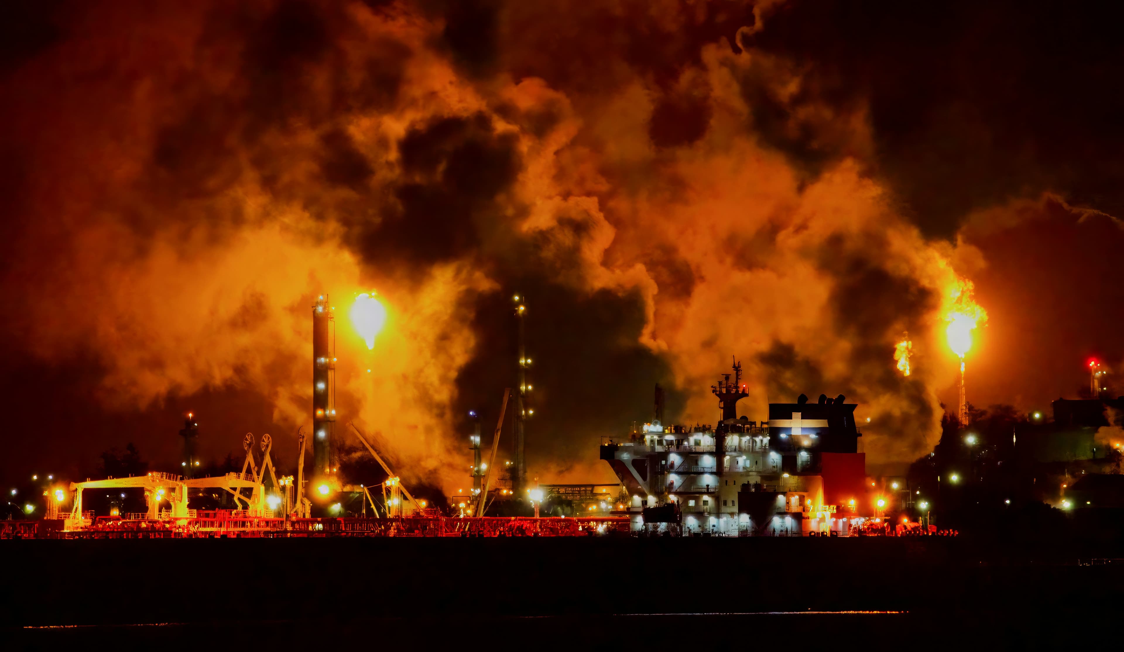 An oil tanker navigating international waters amid heightened geopolitical tensions.